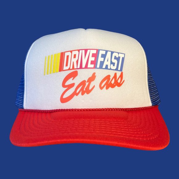 Funny Trucker Hat racing hat nascar Drive Fast Eat A$$ snapback american flag - Picture 1 of 4